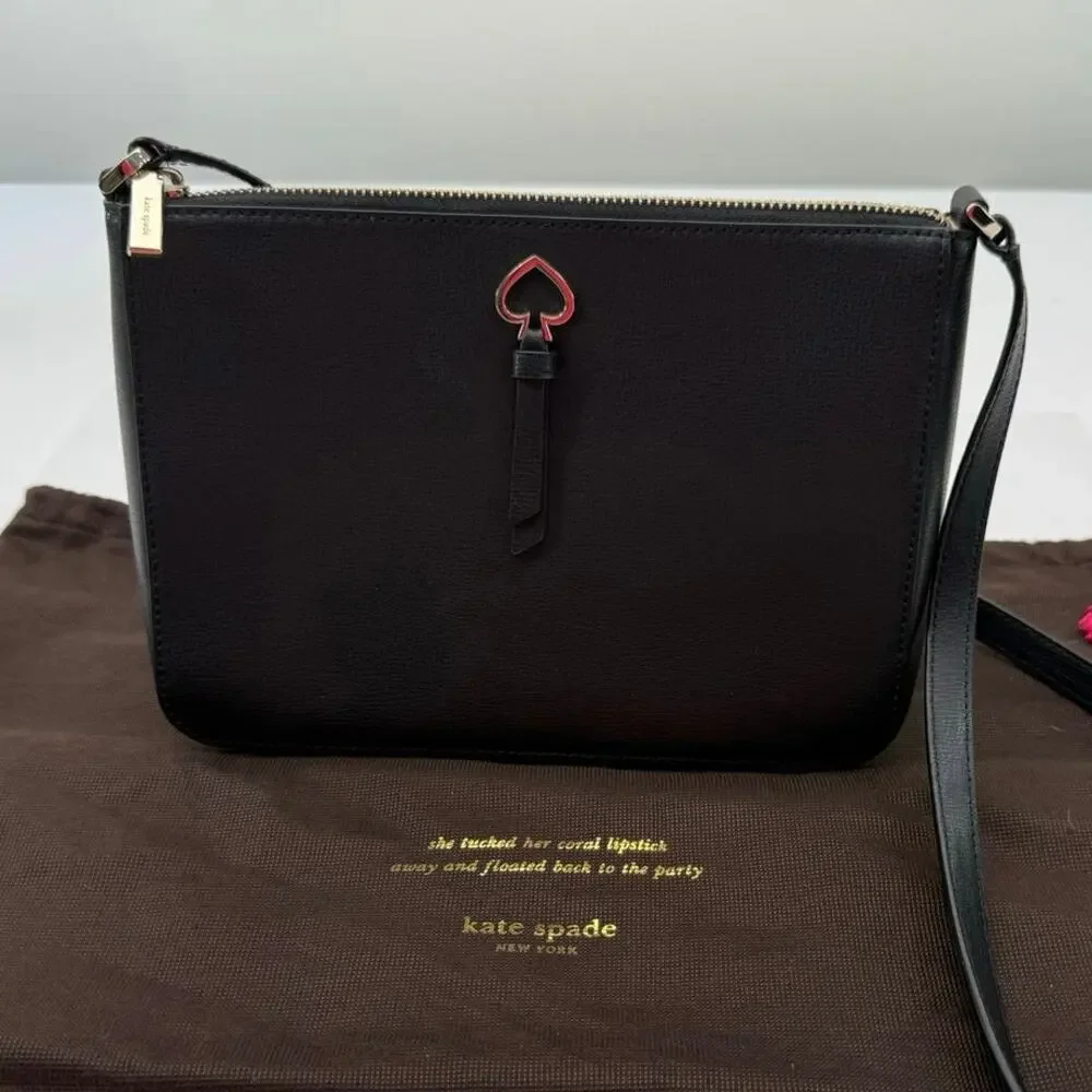 Kate Spade Adel Medium Crossbody‎ Bag Black Leather Adjustable Strap Dust Bag